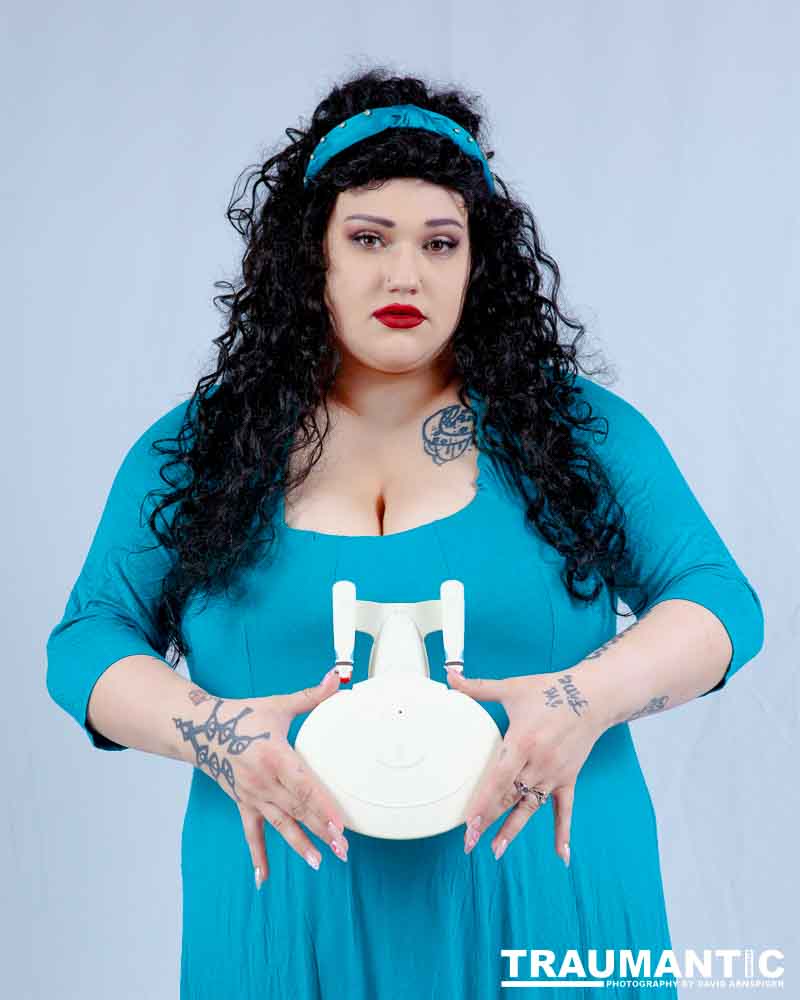 Dorian cosplaying as Deanna Troi from Star trek TNG.